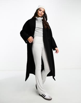 Miss Selfridge Belted Wrap Maxi Coat In Black