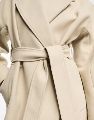 Miss Selfridge belted wrap maxi coat in stone