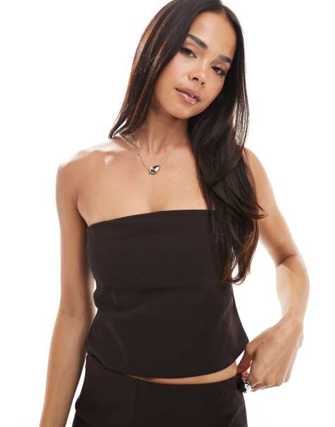 Miss Selfridge bengaline bandeau top co-ord in chocolate - view 1