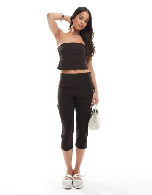 Miss Selfridge bengaline bandeau top in chocolate (Part of a set), 2 of 4