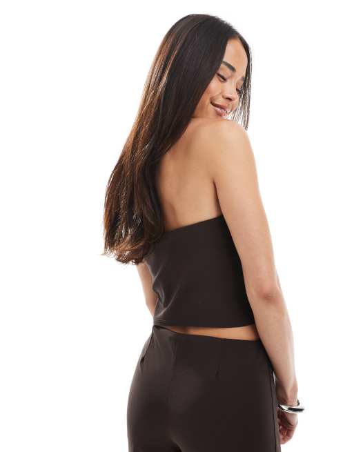 Miss Selfridge bengaline bandeau top in chocolate (Part of a set), 4 of 4