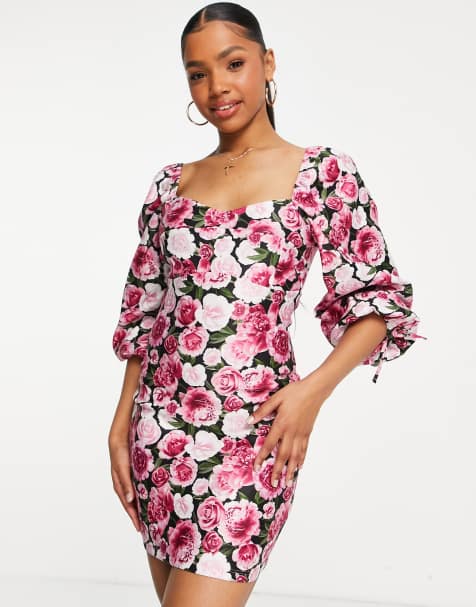 Miss Selfridge bengaline bodycon mini dress in rose print - view 1