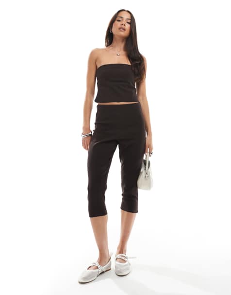 Miss Selfridge bengaline capri pants in chocolate - part of a set - view 1