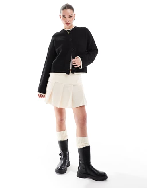Miss Selfridge bengaline pleated mini skirt in cream