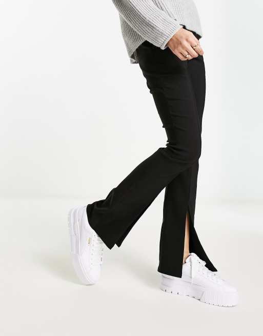 New Look ribbed flare pant in black