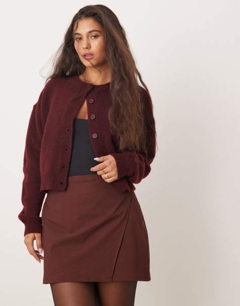 Miss Selfridge bengaline wrap mini skort in chocolate - view 1