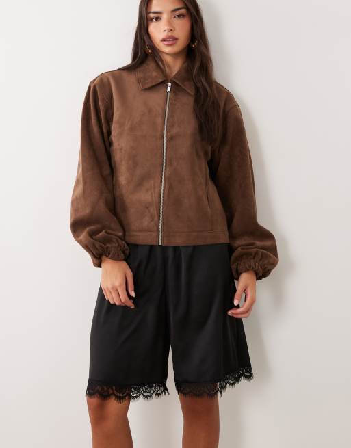 Miss Selfridge Bermudashorts i satin og blonder i sort, 5 af 5