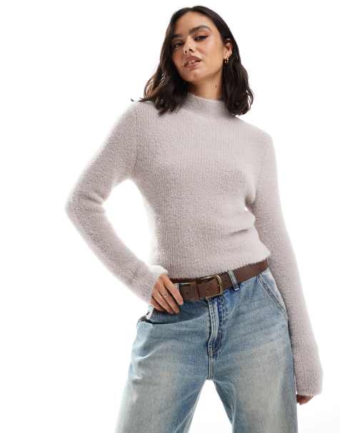 Miss Selfridge – Beżowobrązowy top z długimi rękawami z puszystej dzianiny - view 1