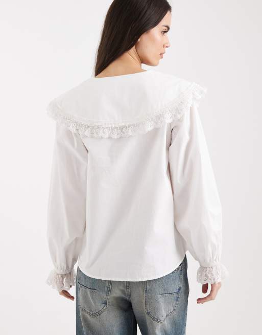 Miss Selfridge – Biała bluzka z koronkowym kołnierzem, 4 z 4