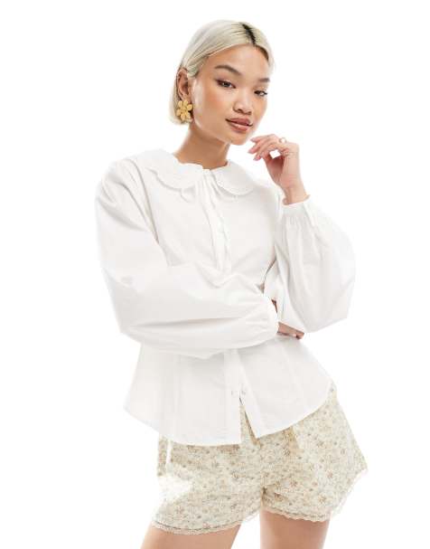 Miss Selfridge – Biała dopasowana bluzka z kołnierzem - view 1