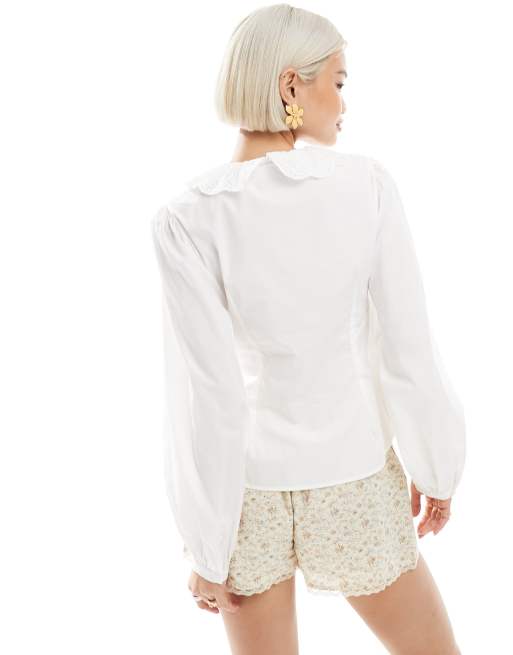 Miss Selfridge – Biała dopasowana bluzka z kołnierzem, 4 z 4