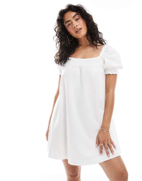Miss Selfridge – Biała luźna sukienka mini z kory z marszczeniem - view 1