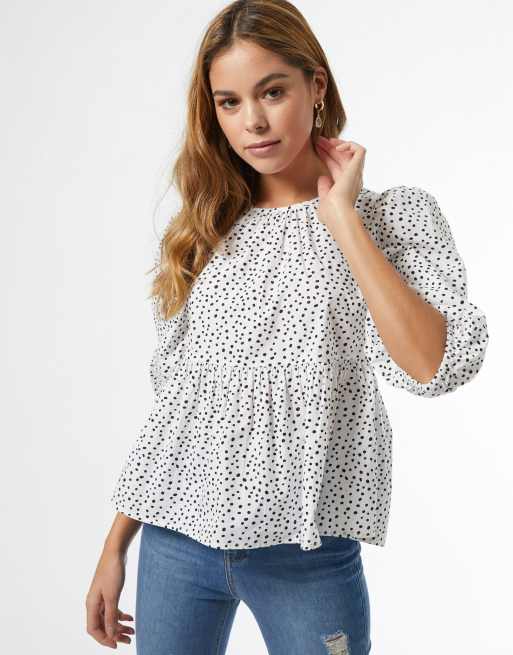 Miss Selfridge – Biała popelinowa bluzka w kropki