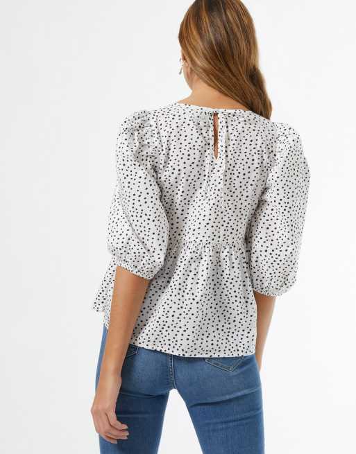 Miss Selfridge – Biała popelinowa bluzka w kropki, 2 z 3