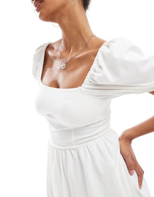 Miss Selfridge – Biała sukienka milkmaid mini z bufkami, 4 z 4
