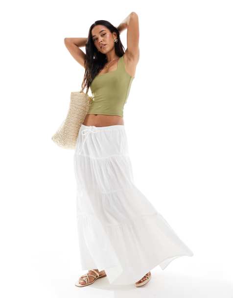 Miss Selfridge tiered maxi skirt in white