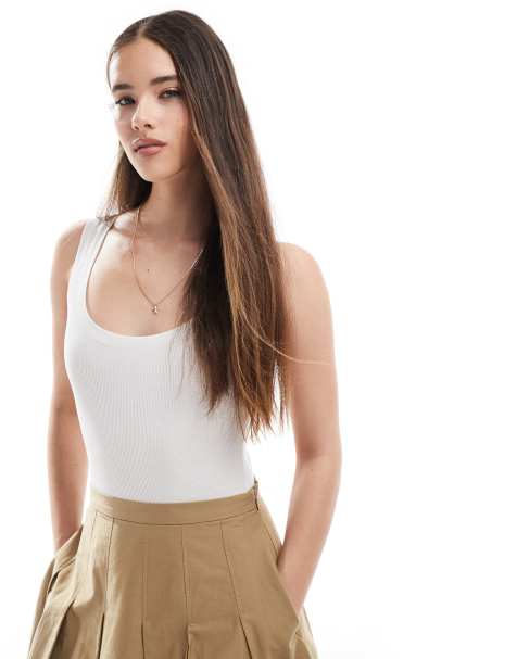 Miss Selfridge wide scoop bodysuit in white