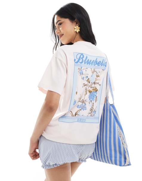 Miss Selfridge – Biały T-shirt oversize z grafiką i napisem „Bluebells“ - view 1