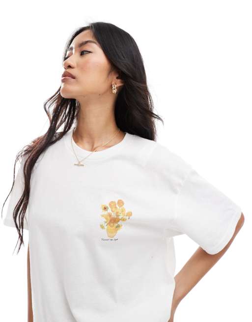 Miss Selfridge – Biały T-shirt oversize z nadrukiem ze słonecznikami, 2 z 4