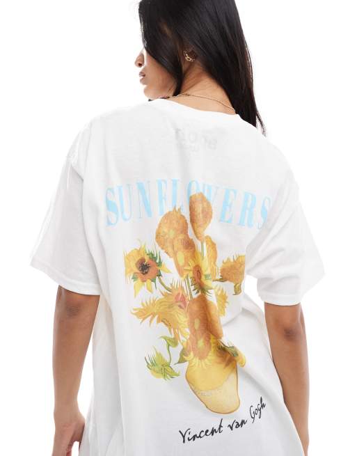 Miss Selfridge – Biały T-shirt oversize z nadrukiem ze słonecznikami, 4 z 4