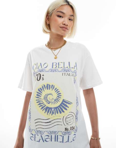Miss Selfridge – Biały T-shirt oversize z nadrukiem - view 1