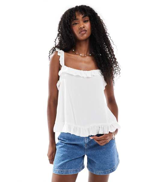 Miss Selfridge frill detail cami in white