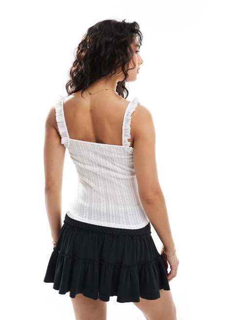 Miss Selfridge – Biały top na ramiączkach z haftem angielskim, 4 z 4