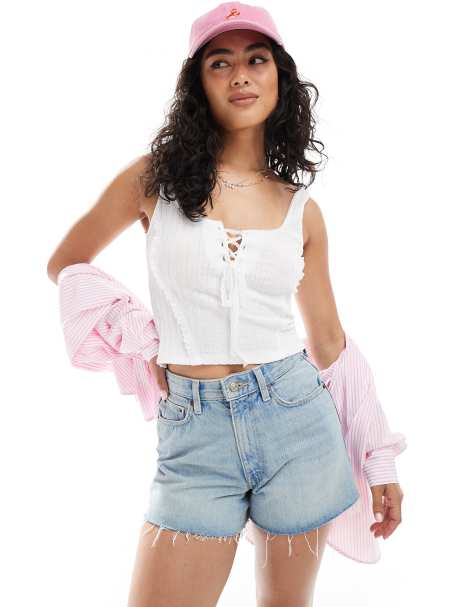 Miss Selfridge lace up detail cami top in white