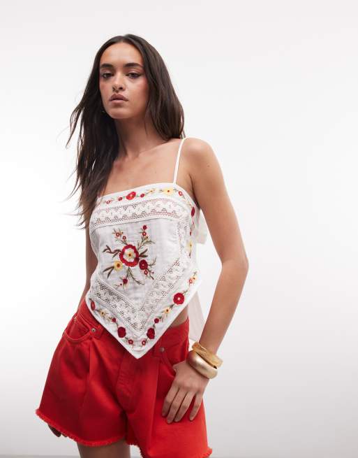 Miss Selfridge – Biały top o kroju chusty z haftowanym wzorem, 2 z 4