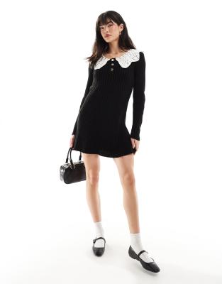 Miss Selfridge big collar detail mini dress in black | ASOS