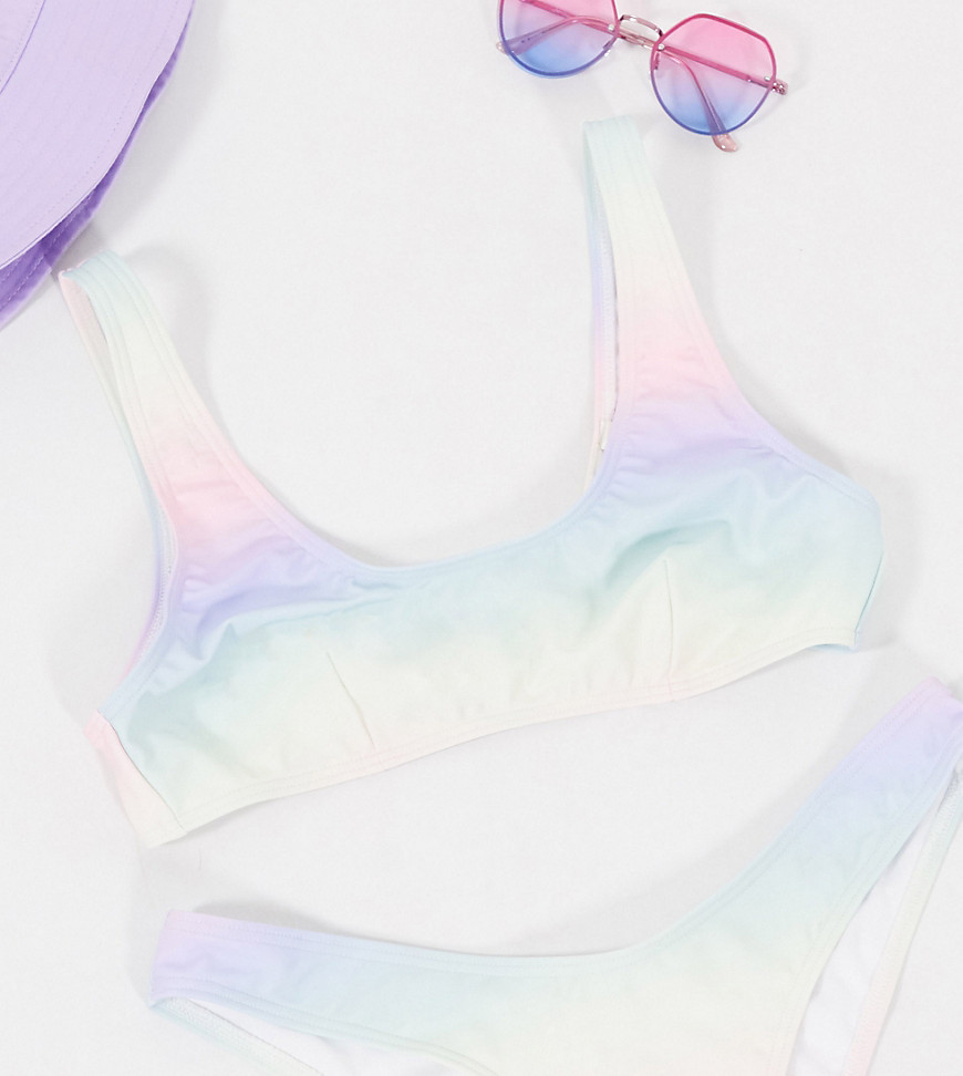 Miss Selfridge - Bikinitop in pastelkleurig ombre in verschillende kleuren-Multi