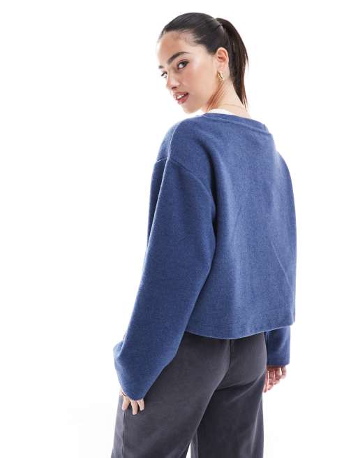 Miss Selfridge – Blå, mjuk och ribbad topp i oversize med lång ärm, 4 av 4