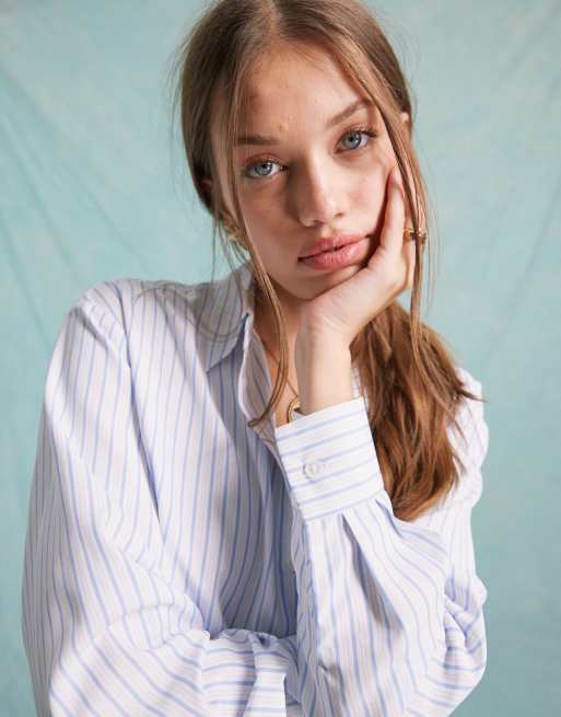Miss Selfridge – Blå och vitrandig skjorta i poplin och oversize, del av set, 2 av 4