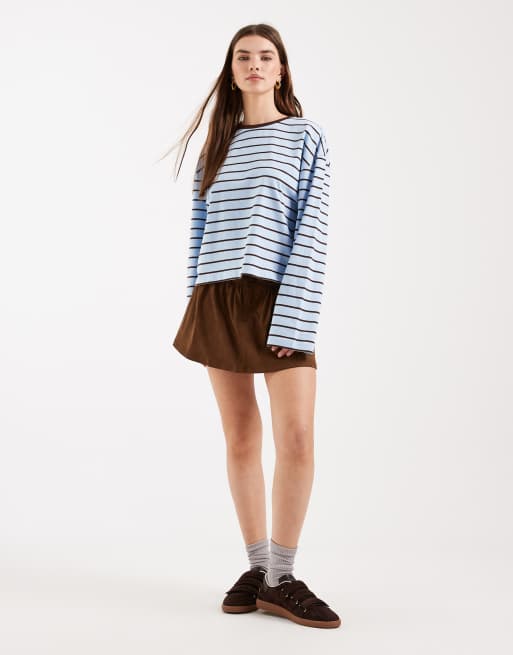 Miss Selfridge – Blå, randig topp med långa ärmar och boxig passform, 2 av 4
