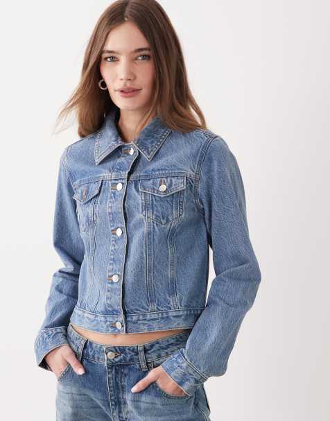 Miss Selfridge – Blå, tvättad jeansjacka i girlfriend-modell - view 1