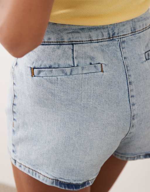 Miss Selfridge – Blå, tvättade jeansshorts i kort modell, 3 av 5