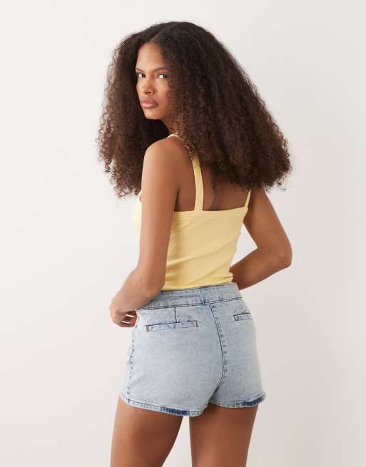Miss Selfridge – Blå, tvättade jeansshorts i kort modell, 4 av 5