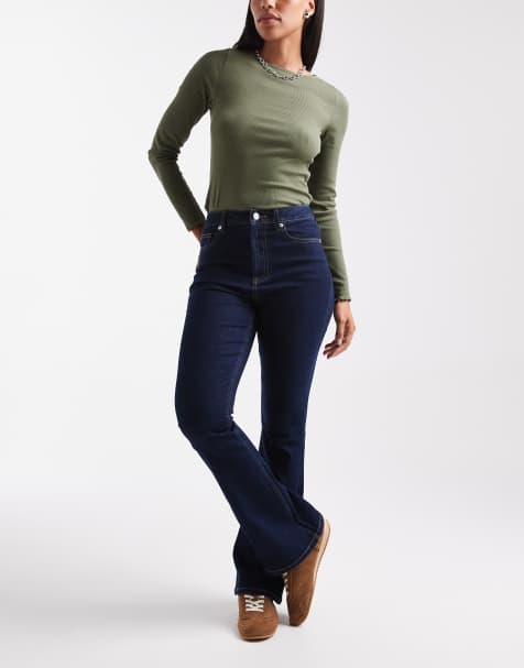 Miss Selfridge – Blå utsvängda jeans med tvättad finish - view 1