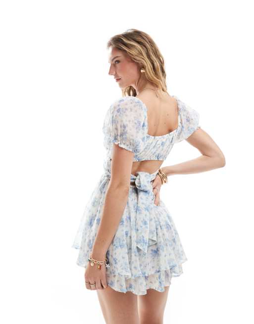  Miss Selfridge – Blåblommig playsuit i chiffong, rarastil och minilängd, 4 av 4