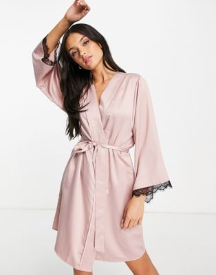 Miss Selfridge black lace pink satin robe