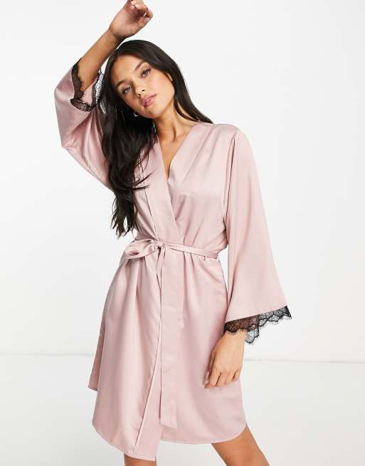 Pink satin dressing outlet gown