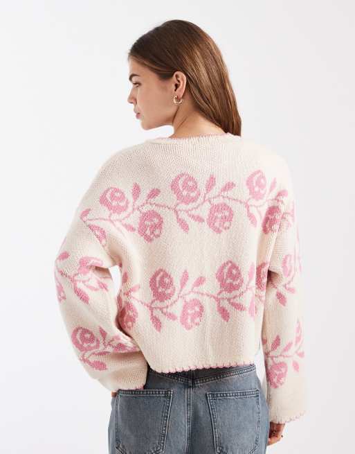 Miss Selfridge blanket stich cardigan with florals in pink, 4 of 4