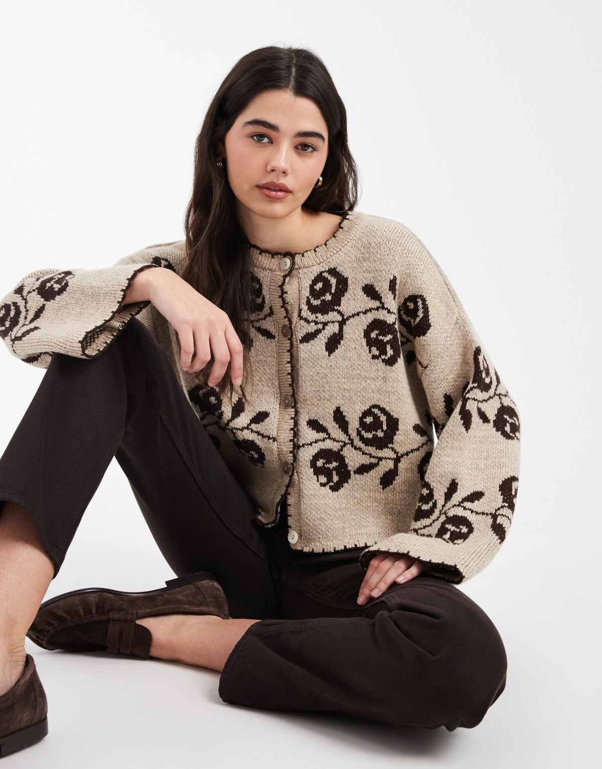 Miss Selfridge blanket stich cardigan with florals