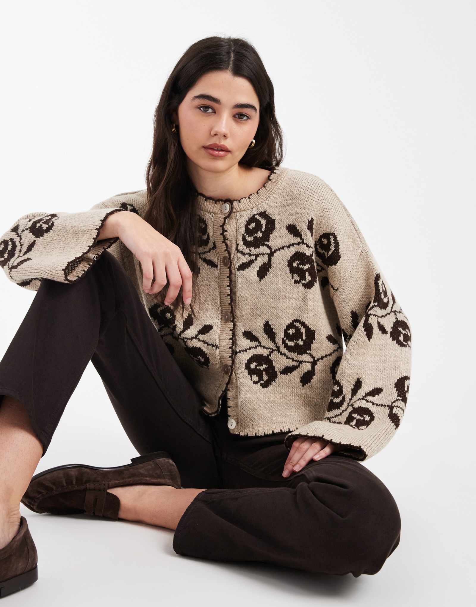 Вязаный кардиган Miss Selfridge blanket с цветочным узором