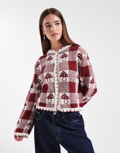 Miss Selfridge blanket stich cardigan with novelty mushroom