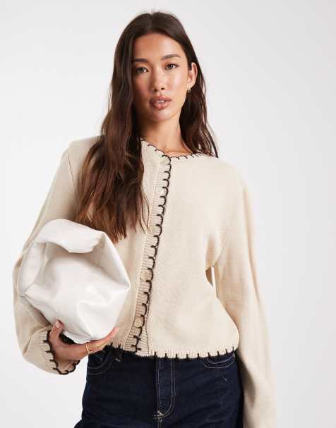 Miss Selfridge blanket stitch cardigan in beige - view 1