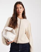 Miss Selfridge slouchy off the shoulder sweater in cream