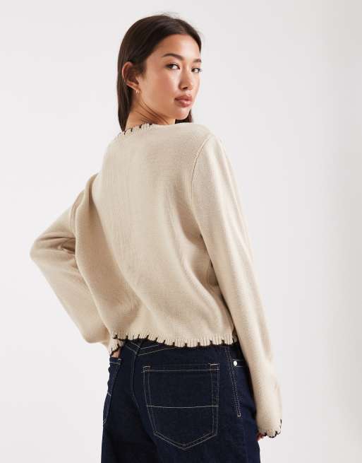 Miss Selfridge blanket stitch cardigan in beige