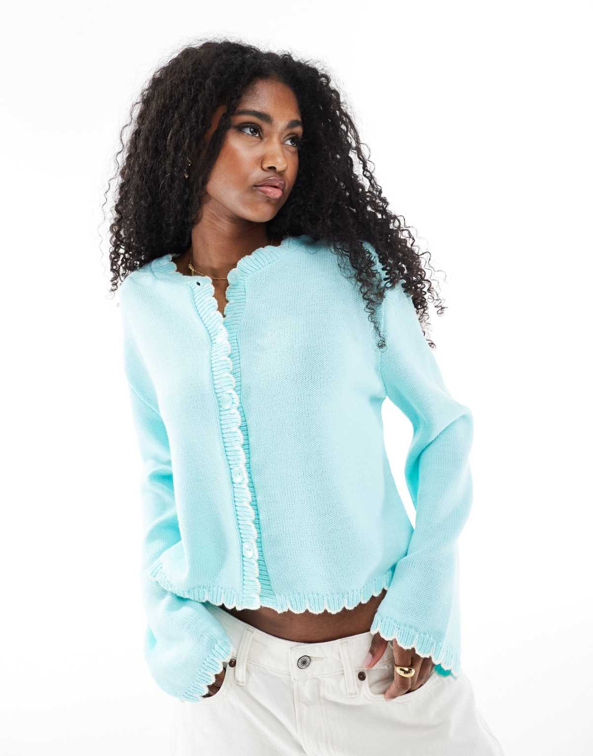 Miss Selfridge blanket stitch cardigan in blue