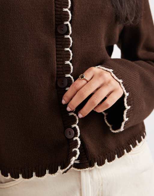 Miss Selfridge blanket stitch cardigan in brown